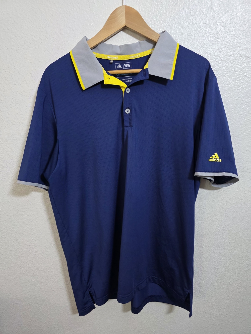 Adidas  Climacool Men’s Navy Polo with Gray & Yellow Trim Size L